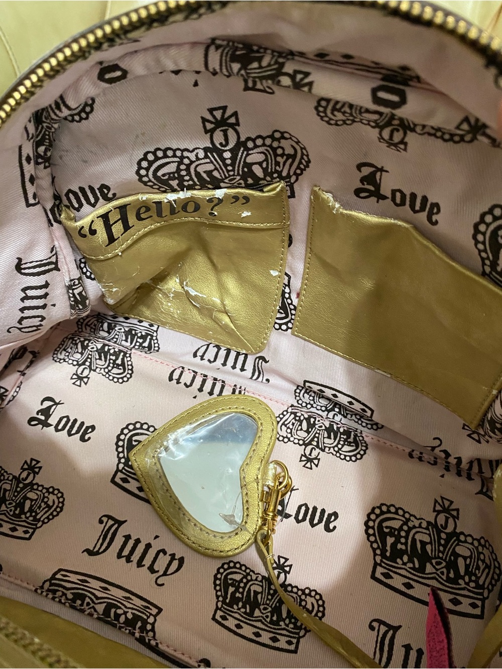Vintage Juicy Couture Royal Bowler Bag Velour Velvet Baby Pink Crown w/Charms - Picture 14 of 16
